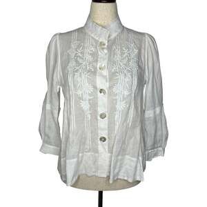 High Use Claire Campbell Blouse 8 White Embroidered Pintuck Sheer